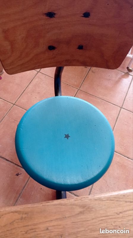 Bureau école vintage bois et métal avec chaise (image 8)