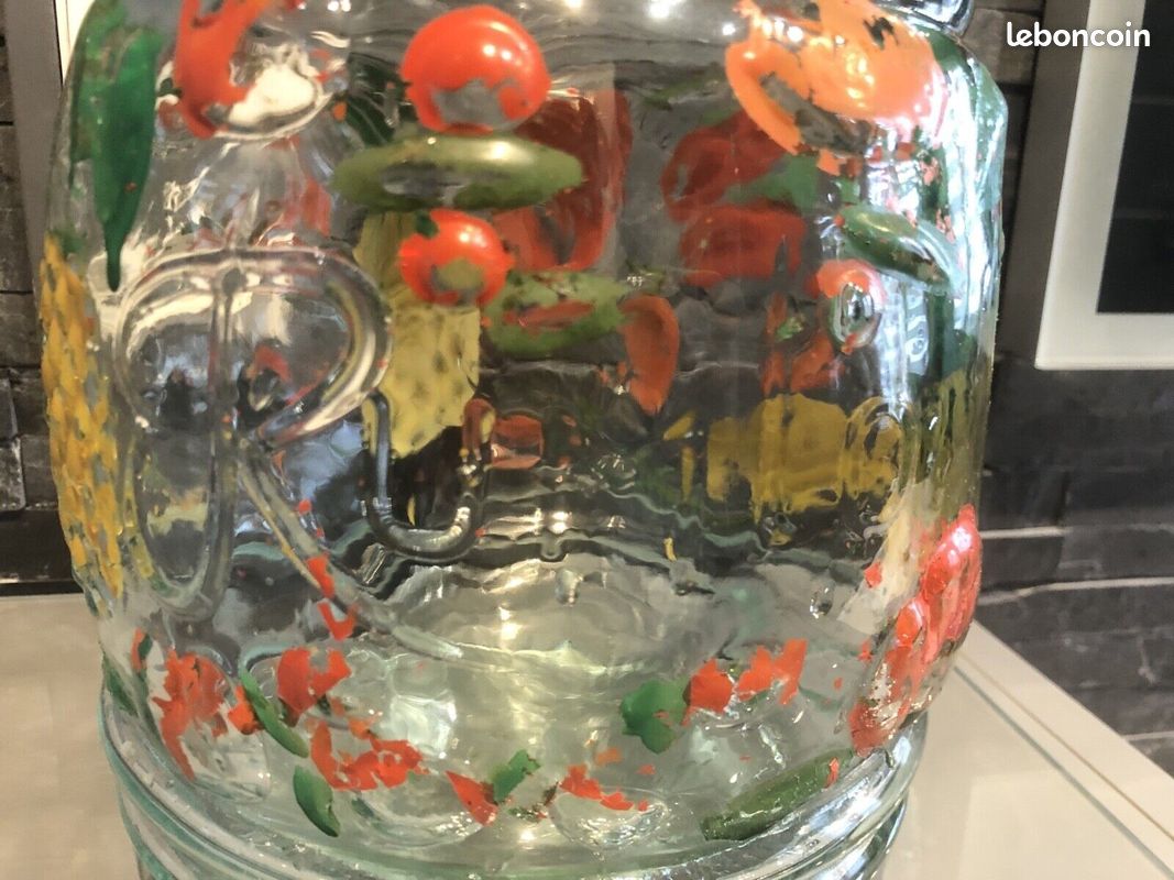 Grand Bocal En Verre Soufflé Rumtopf - Vintage, Décoré, Hauteur 33 Cm