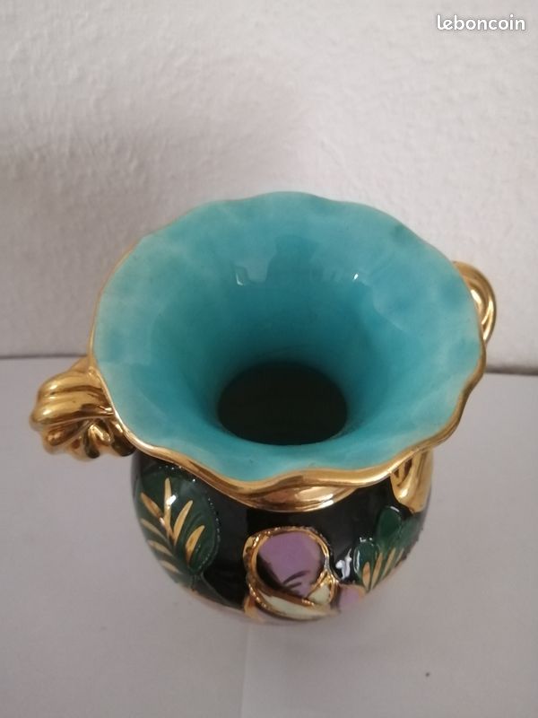 Vase Vallauris vintage à décors floraux multicolore (image 6)
