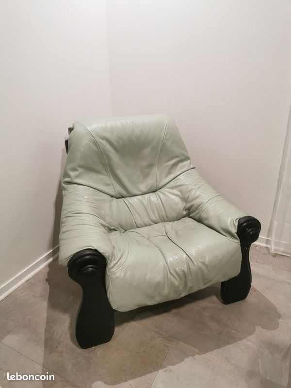 Fauteuil cuir & bois massif (image 1)