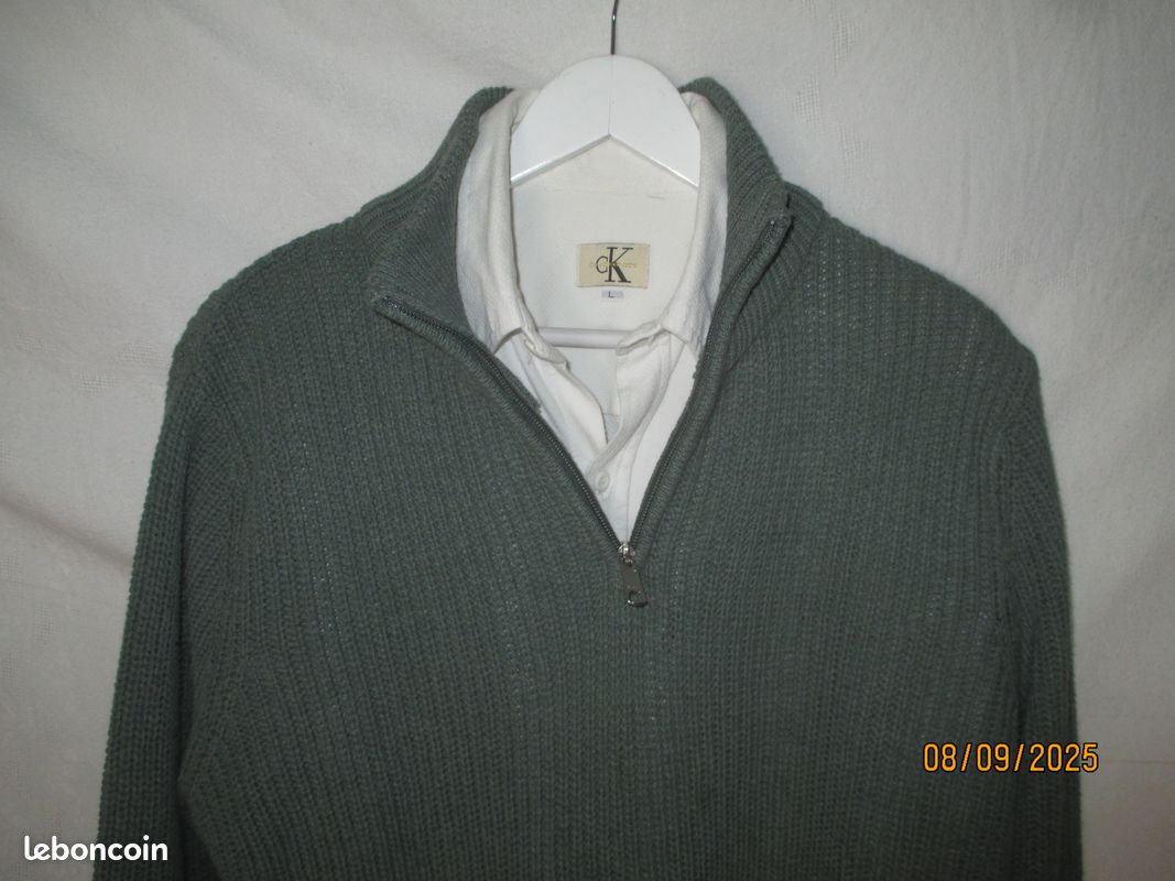 Pull Homme Col Zippé Vert Amande T.40/L neuf avec étiquette (image 4)