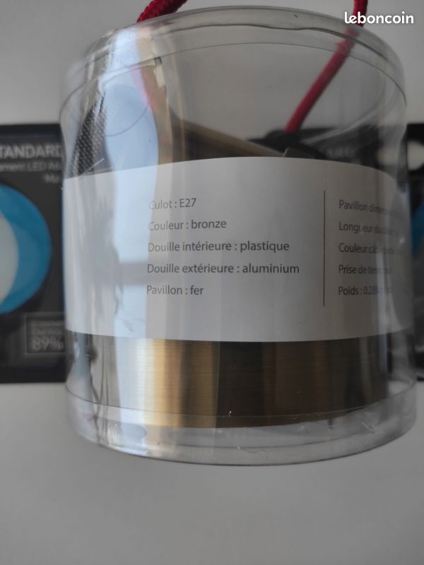 Lot 2 support lampe suspension vintage bronze doré + 2 ampoules blanc naturel (image 8)