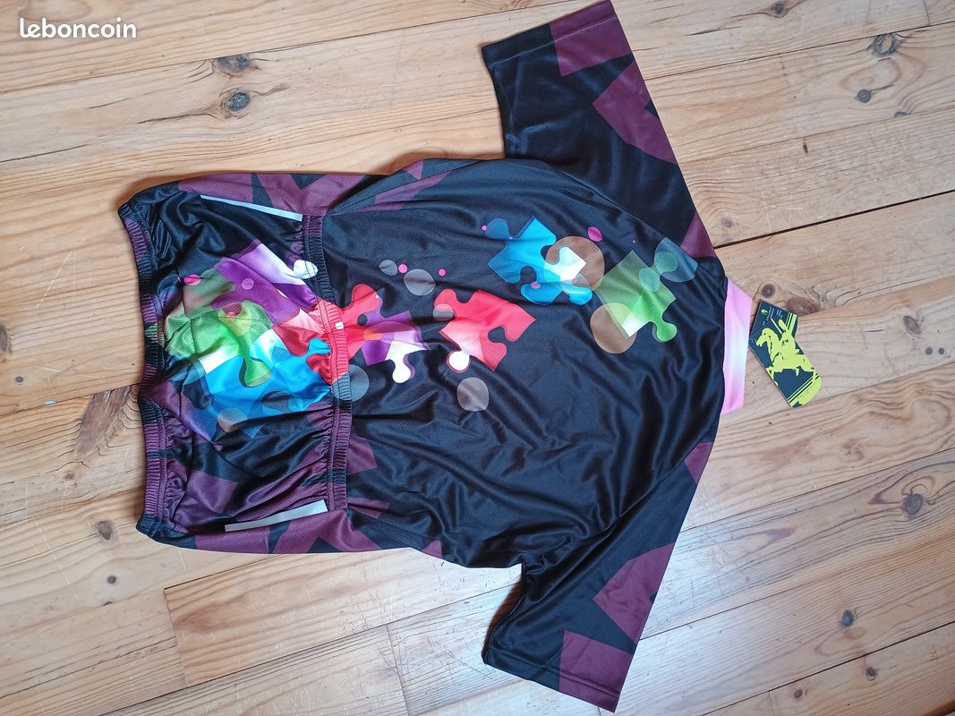 Maillot Vélo Femme Paladin à Fleurs Noir, Manches Courtes, Taille 2XL (asiatique) Neuf