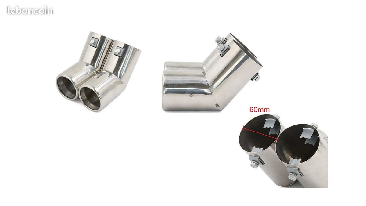 Embout D'échappement Inox Ovale 60mm - Double Sortie - Universel - Uxcell