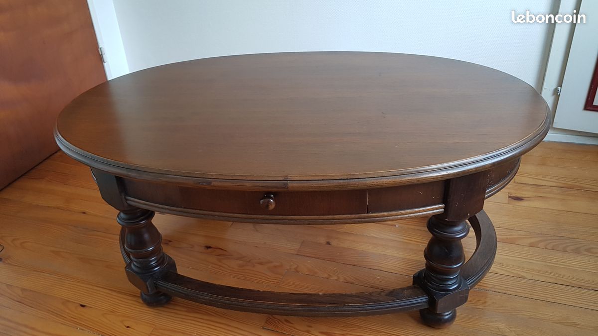 Table basse ovale bois massif (image 1)
