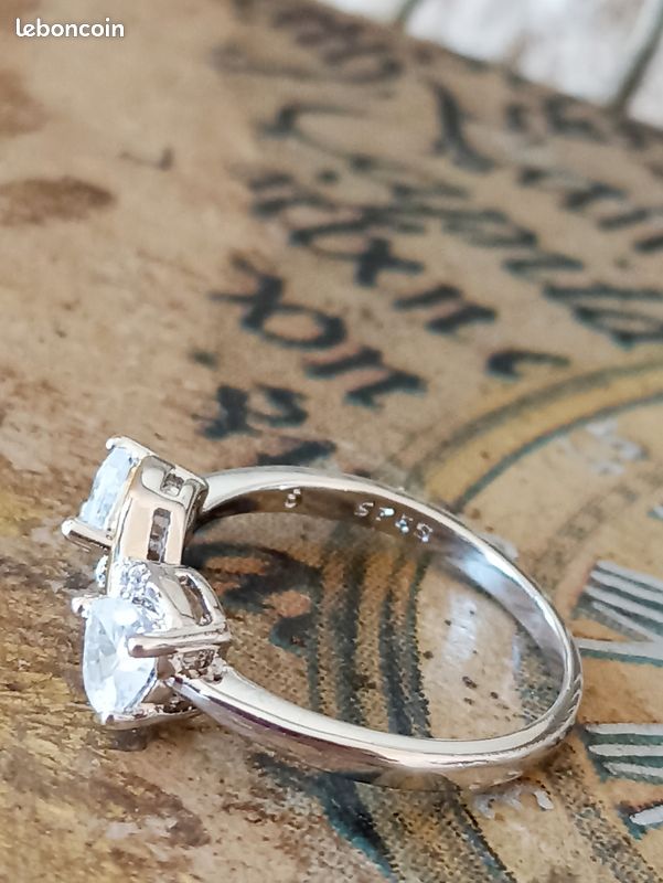 Bague En Argent Massif Rhodié T52 - Croisée Pavée Diamants Cz Noir Et Blanc - Dolly-Bijoux