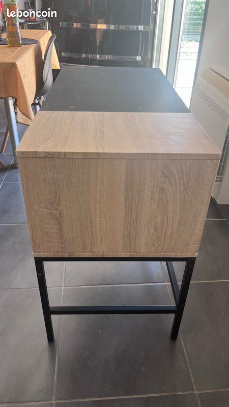 Bureau noir er bois style industriel - 2 tiroirs (image 1)