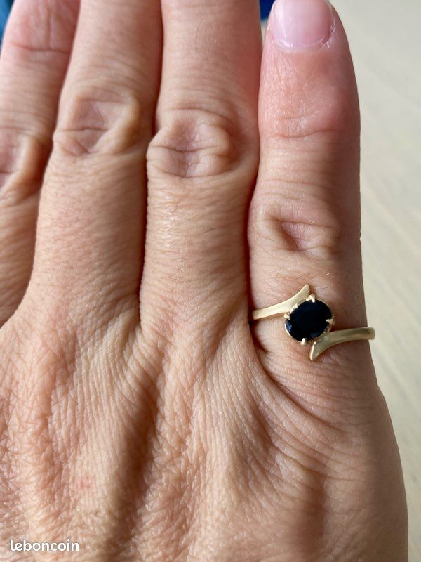 Bague solitaire Or 18K (750) & saphir bleu nuit — Élégante & Poinçonnée (image 10)