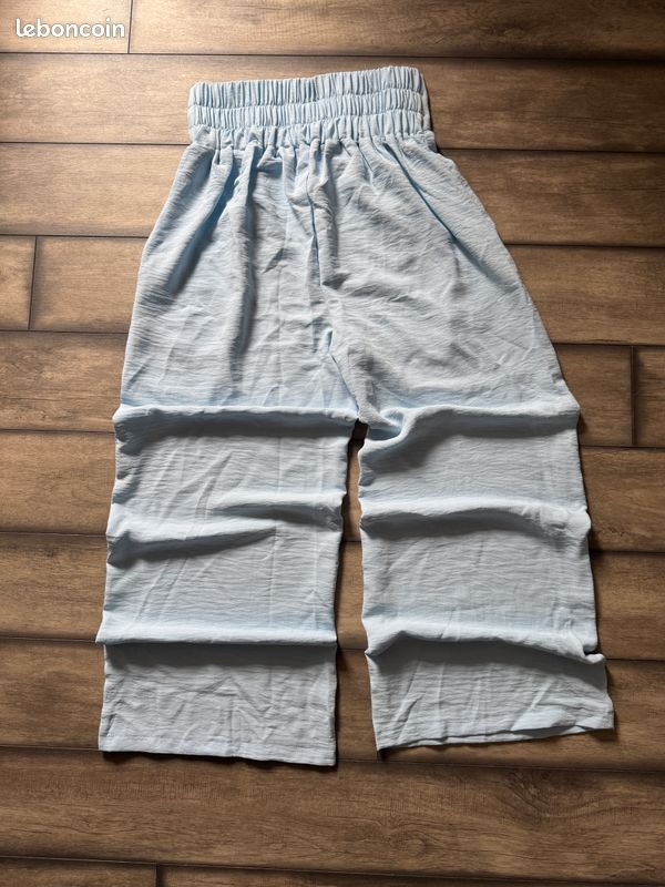 Ensemble 2 pièces femme bleu ciel Turquoise haut + pantalon large S été (image 3)