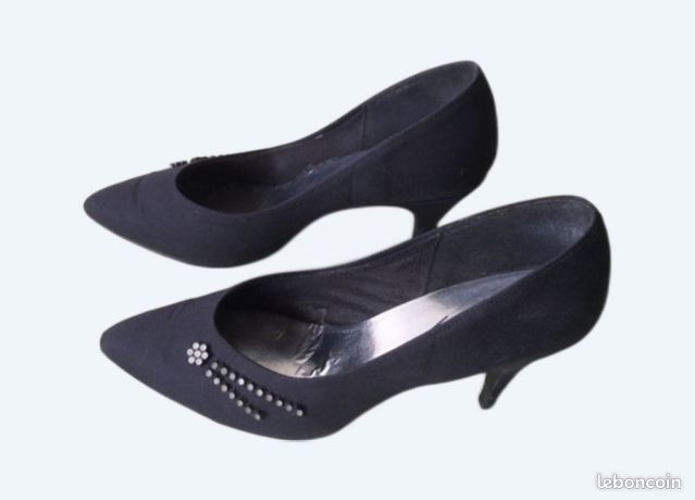 Escarpins De Soirée Noirs à Brettelles Scintillantes - Talon 3 Pouces, Taille UK 7, Neufs Avec étiquettes