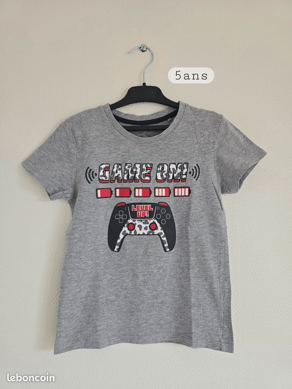 T-shirt Manches Courtes Volanté Fille - Haut Léger, Motif Mignon, Pour Enfant 4 Ans Et Plus, Gris Lot Vêtements Enfant Basique
