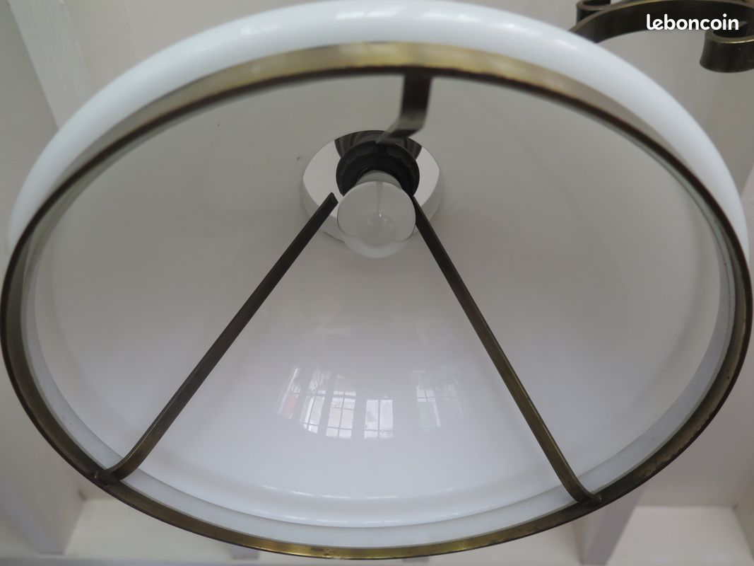 Lustre billard ancien laiton et verre blanc (image 2)