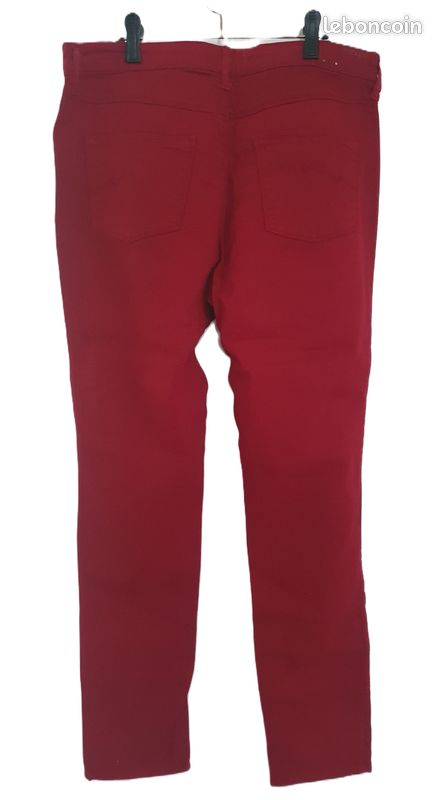 Pantalon Jeans Rouge Foncé PLACE DU JOUR - Taille 42, Neuf Avec étiquettes, Style Survêtement Décontracté
