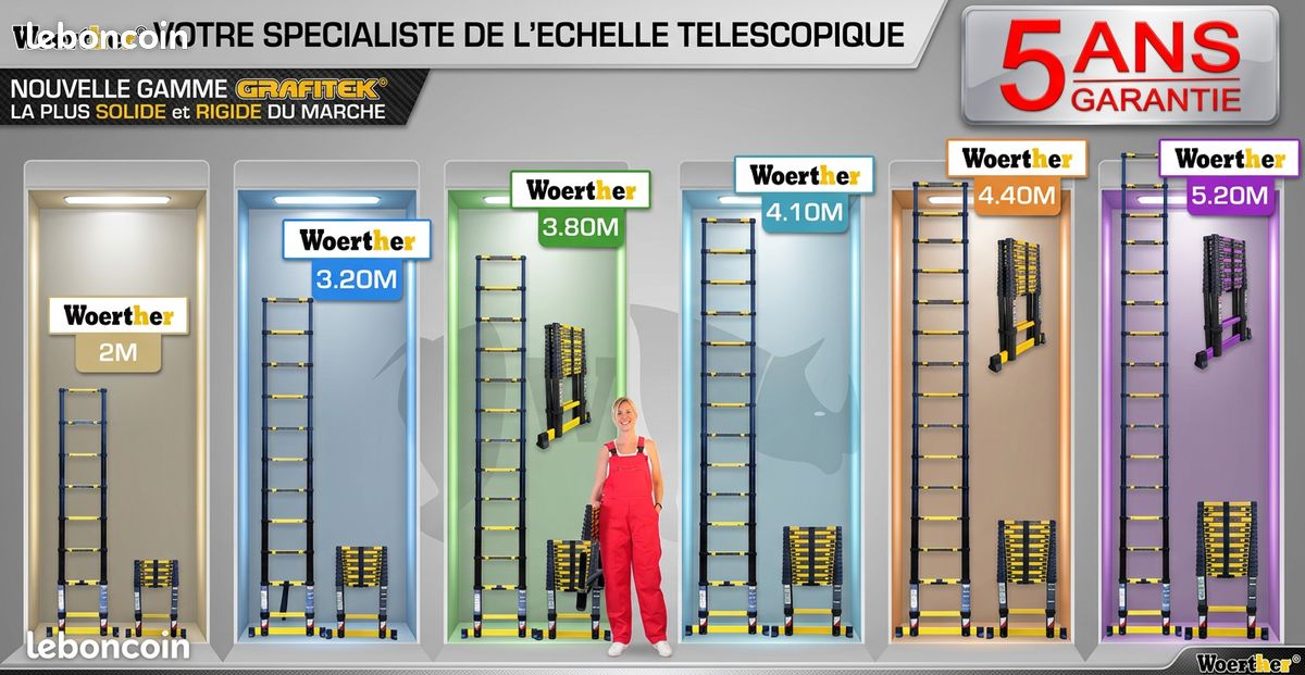 Echelle Télescopique Professionnelle 4,40 m GRAFITEK - Ultra Robuste - Promo 159 Euros au lieu de 319 Euros (image 5)