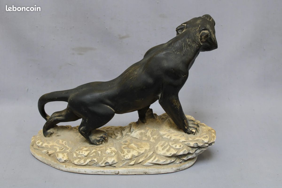 Sculpture Ancienne Tigre En Plâtre Signée Colombini – Art Déco