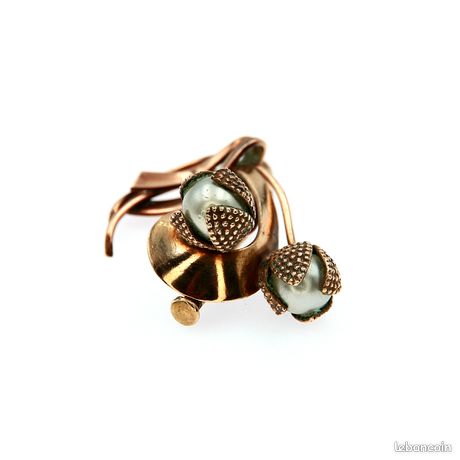 Broche Vintage Bouquet De Fleurs Dentelle Perles Nacré Or - Modèle 4173 - Occasion