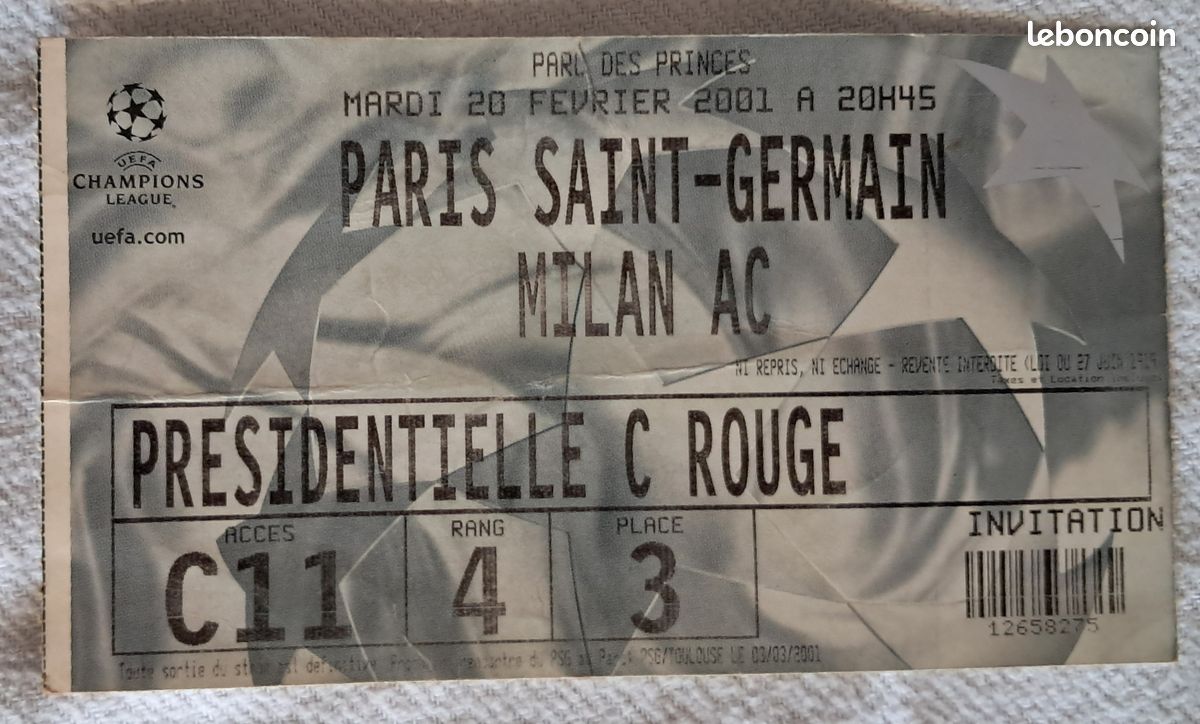 Ticket Match PSG – Brésil – Amical 20 Avril 1994 – Souvenir Collector