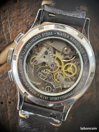 Montre Mécanique Homme Poljot Vintage Années 80 - Réf. 62232 - Boîtier Argenté, Bracelet Cuir Noir