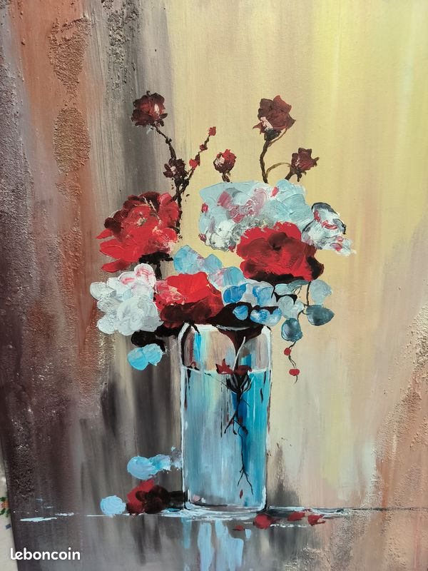 Tableau acrylique sur toile bouquet fleurs vase (image 1)