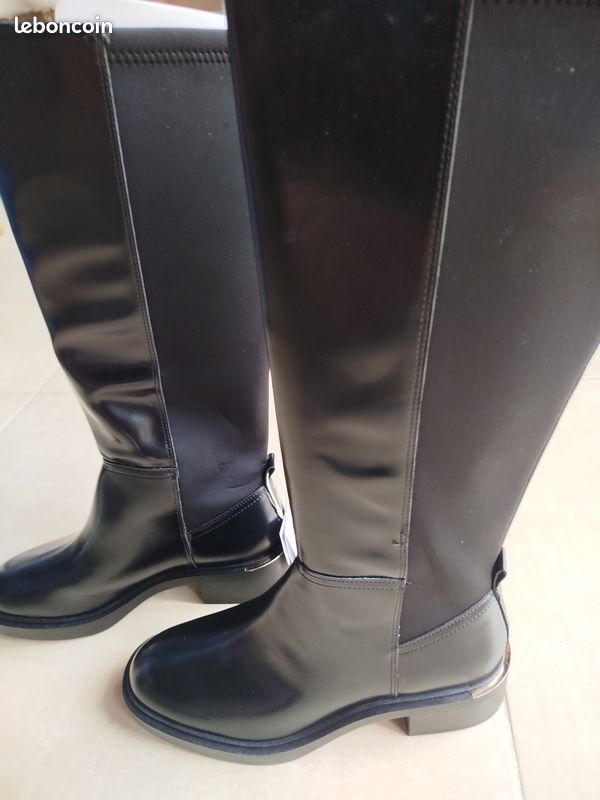 Bottes Cavalières Vintage INNOGUE En Cuir Noir - Taille 38 - Occasion Bon État