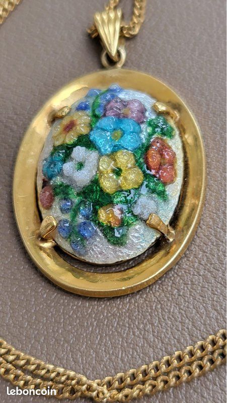 Collier pendentif vintage en émail de Limoges - Émaux Raclot (image 4)