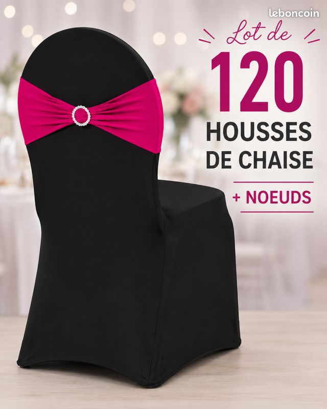 Lot de 120 Housses de chaise noires + noeuds (image 1)