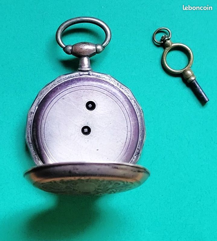 Montre à Gousset Ancienne En Argent Massif Avec Clef - Mécanique Manuelle