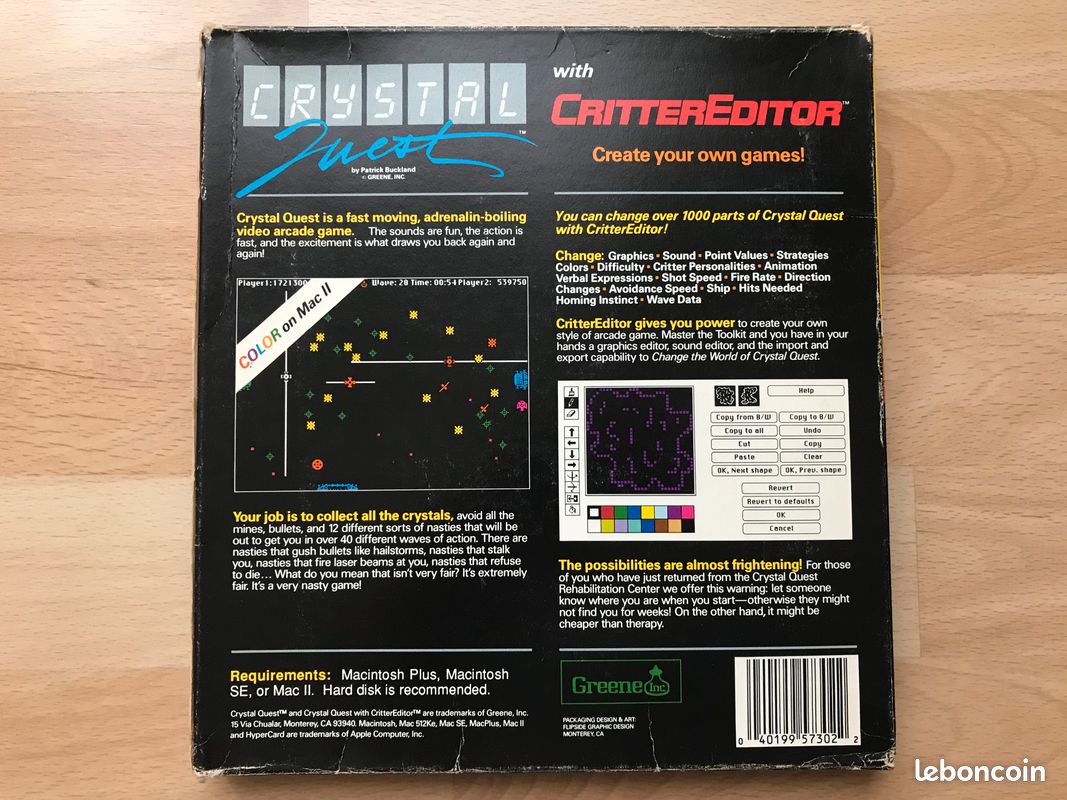 Jeu collector "Crystal Quest with CritterEditor" Greene Inc. (original US de 1987) (image 2)