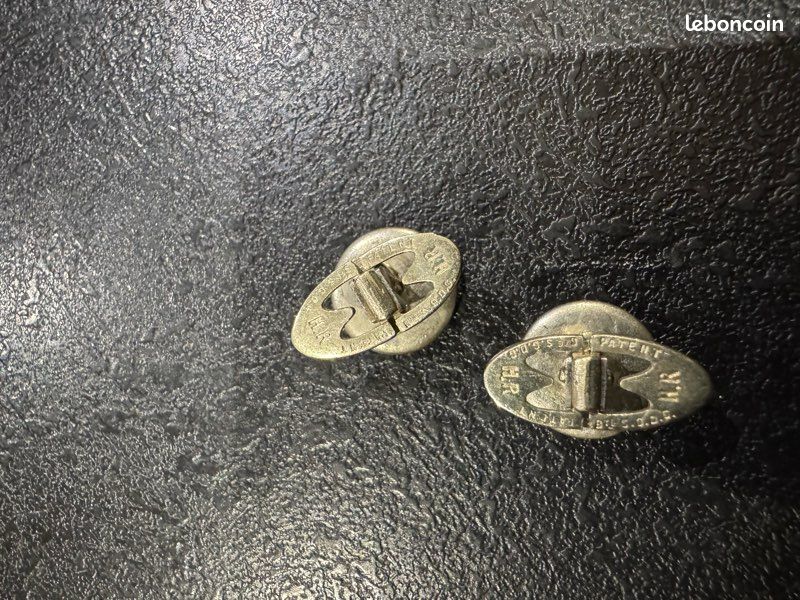 Boutons De Manchette Vintage Anciens - Dorés Avec Gravure "HR Patent SGDG" - Occasion