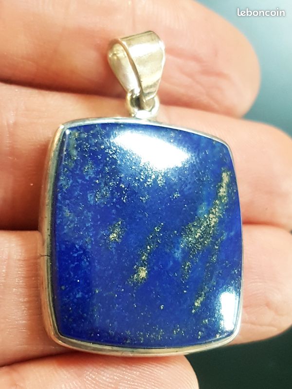 PA232 Pendentif Tibétain Argent Massif Lapis Lazuli, Pendentif Nepal