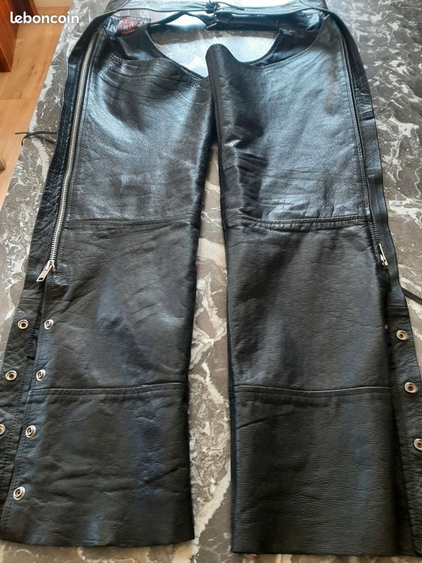 Jambières Cuir Moto Vintage - Noires Taille M - Occasion