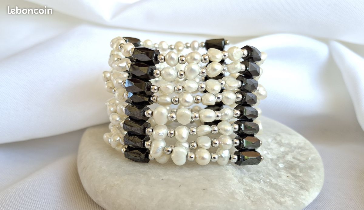 Parure/Bijou modulable 4-en-1 perles de culture & hématite magnétique (2 éléments) (image 1)