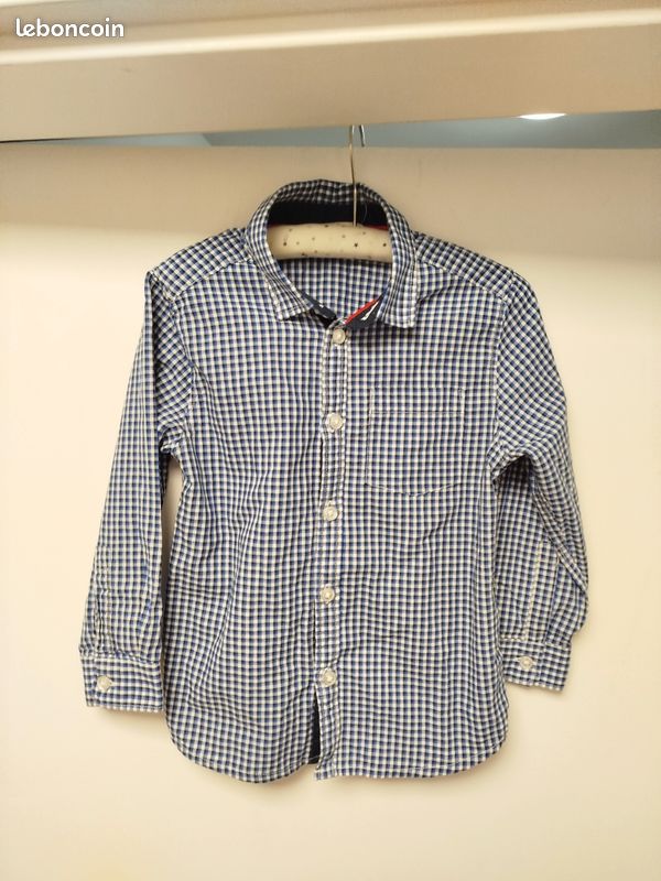 Chemise à carreaux bleu noir blanc Zara manches longues 3/4 ans