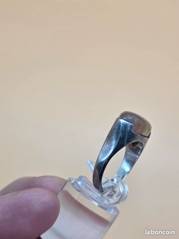 Bague Chevalière En Argent 925 Avec Cyanite Naturelle - Les Folies Gioielli, Taille 57, Réglable