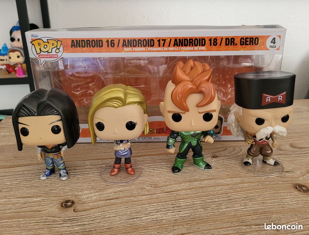 Pack de funko pop dragon ball z c16, c17, c18 et dr gero neuves