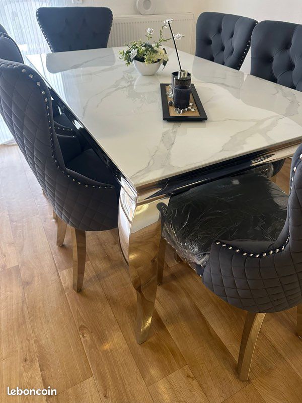 Table à manger en marbre argentée (image 2)