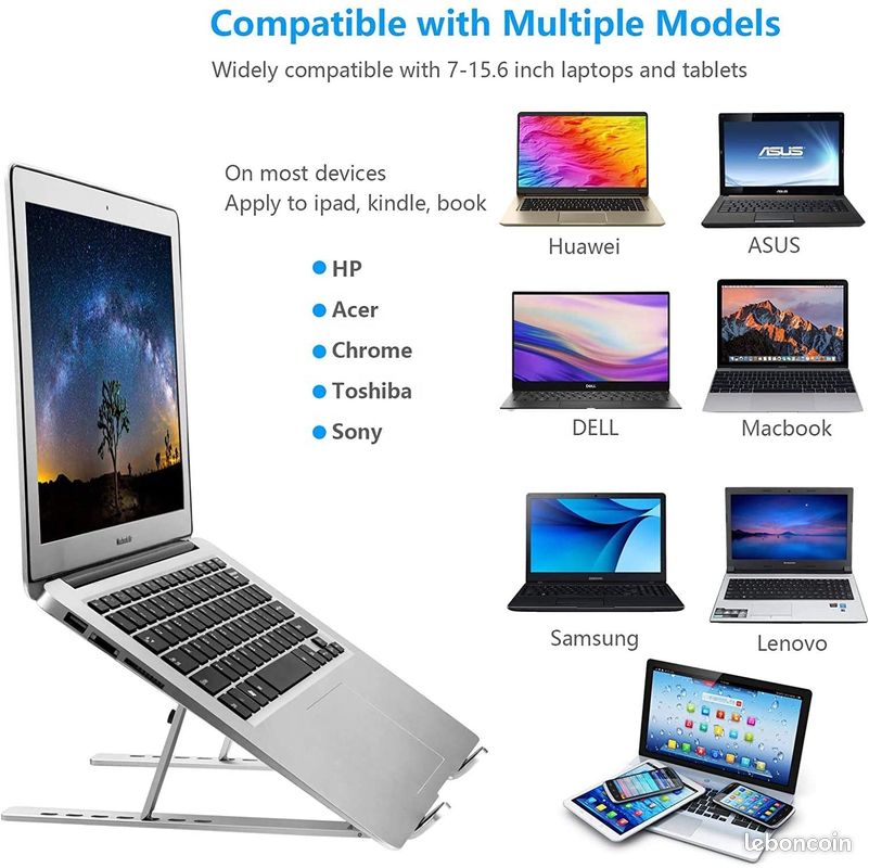 Support Ordinateur Portable Pliable En Aluminium Argenté – Universel, Léger Et Anti-dérapant