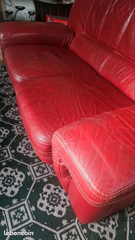 Canapé cuir rouge 2 places (image 9)