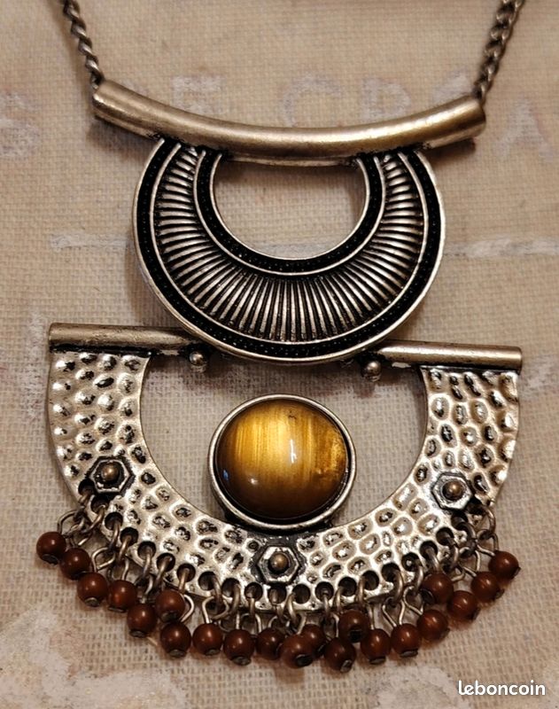 Collier Plaqué Or et Oeil de Tigre | BIJOUX FEMME