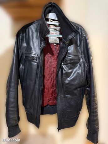 Veste En Cuir Redskins Femme Noir Taille S - Style Long, Occasion Très Bon État (Comme Neuf)