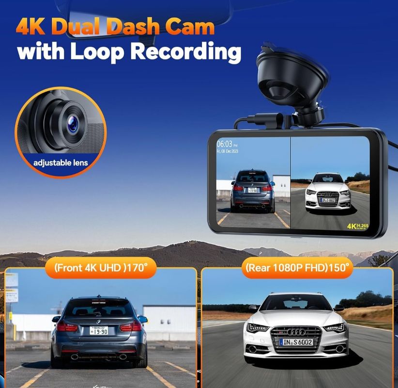 Dashcam neuf Voiture Avant Arriere 4K avec Apple Carplay sans Fil