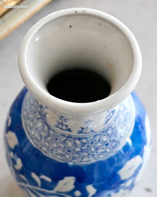 Vase bleu chinois peint main (image 1)