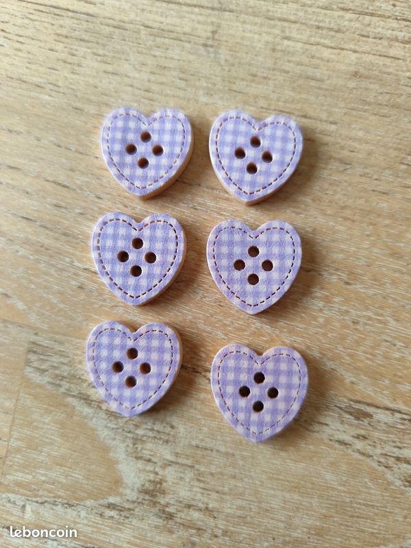 Lot De 6 Boutons Vintage En Métal – Coeur Violet Dentelle, Diamètre 1,7 Cm, Occasion
