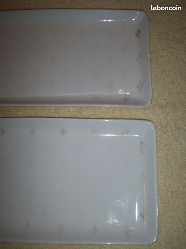 2 PLATS PORCELAINE pour bûche rôti motif cactus cadre doré joli BÉ utilisé Vintage _ À PRENDRE À BAYONNEe (image 5)