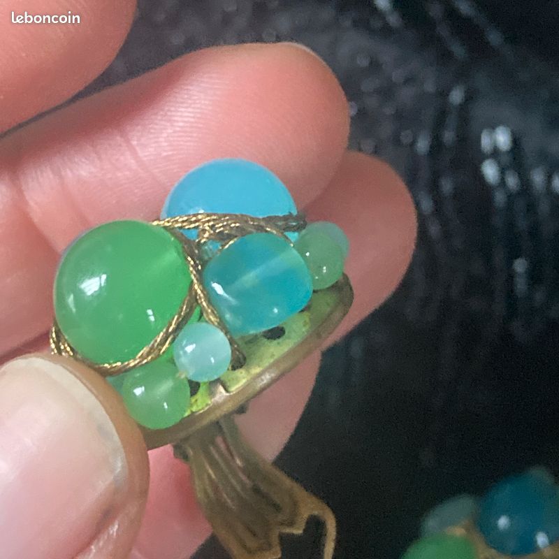Boucle d'oreille clip jade vert foncé