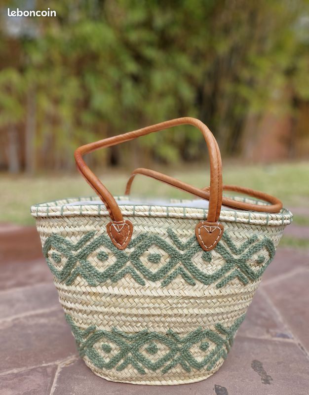 Sac Fourre-tout Marocain En Paille - Double Poignée, 50x26x20 Cm, Beige, Neuf