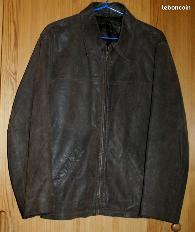 VESTE BLOUSON HOMME en croute de cuir Couleur Marron Taille L