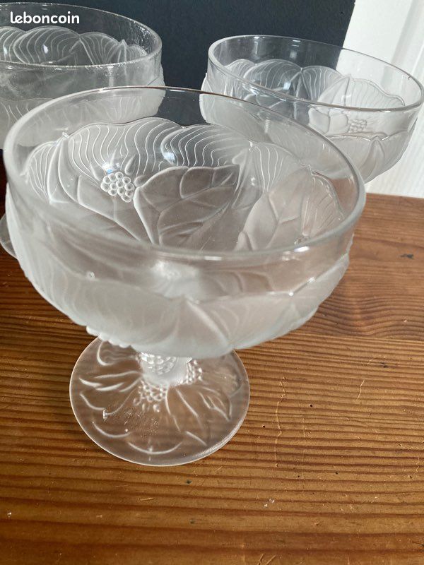 Lot De 4 Coupes à Glace En Verre Moulé Transparent - Pour Desserts Ou Cocktails - Occasion