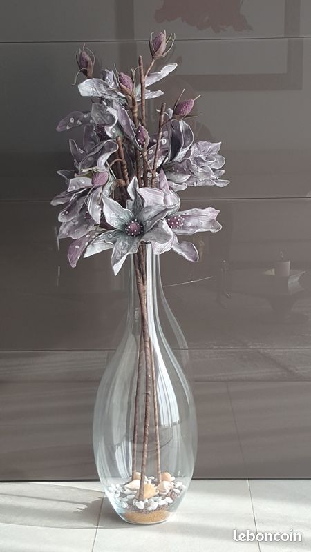 Grand vase verre avec fleurs (image 1)