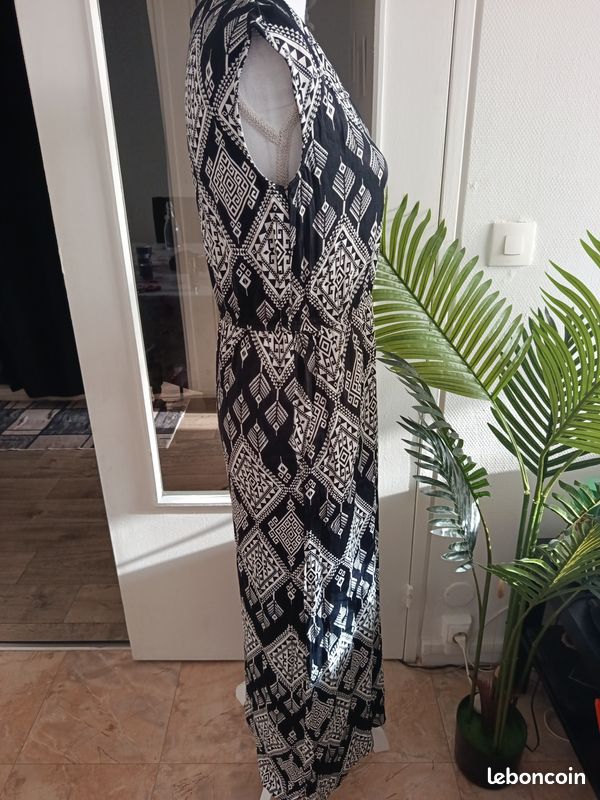 Combinaison C&A Premium – imprimé ethnique noir blanc – jambes larges – combinaison chic été (image 5)